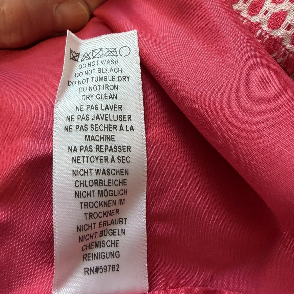 Adrianna Papell Guava Dot Sz 12 Pink White Piping U-Neck Texture Knit Dress $120 - Picture 9 of 10